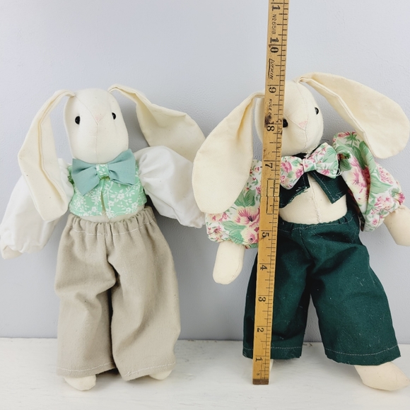 Handmade White Bunny Rabbits with Clothing Easter Shelf Plush Decorative Bunnies - Picture 13 of 15